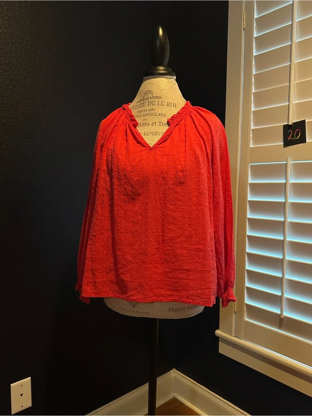 J. Crew Coral-Red V-Neck Peasant Blouse